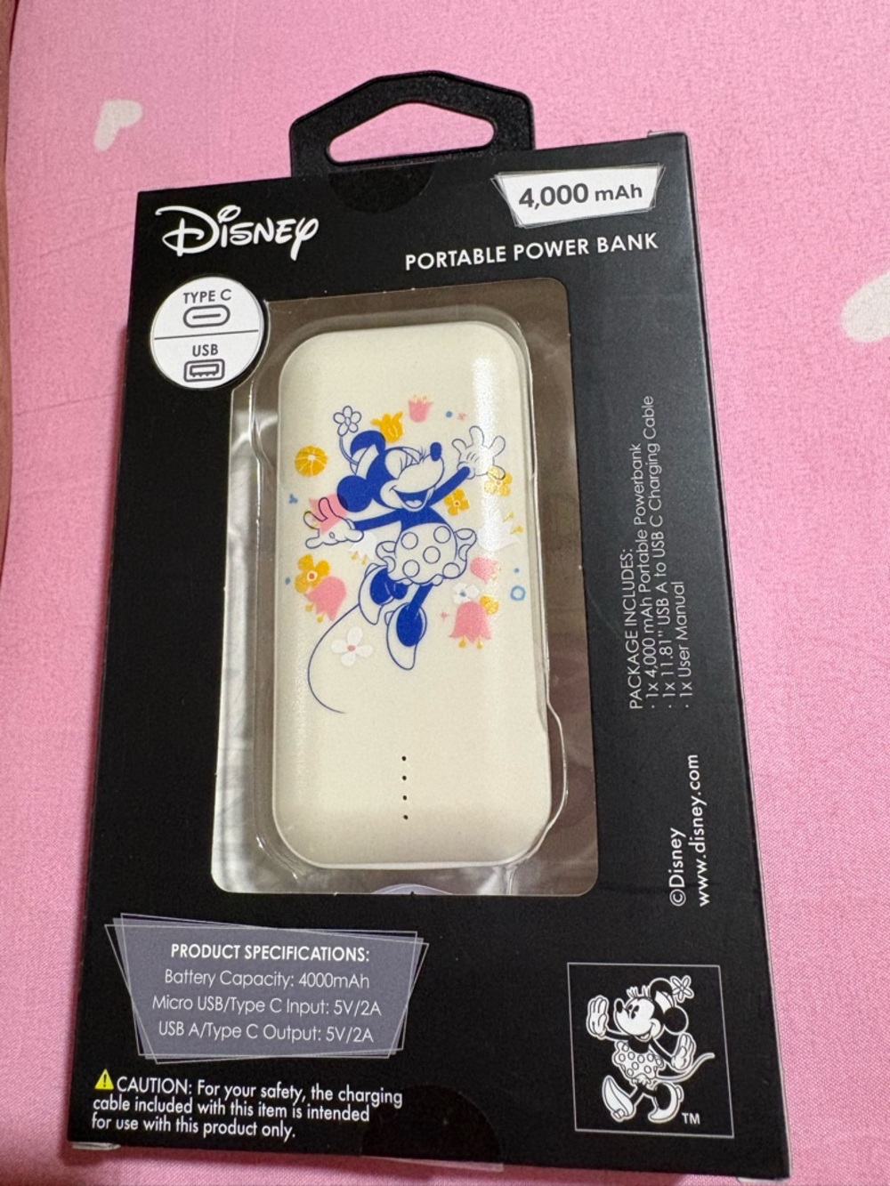 Disney Minnie Mouse Portable Power Bank in Cream and Blue